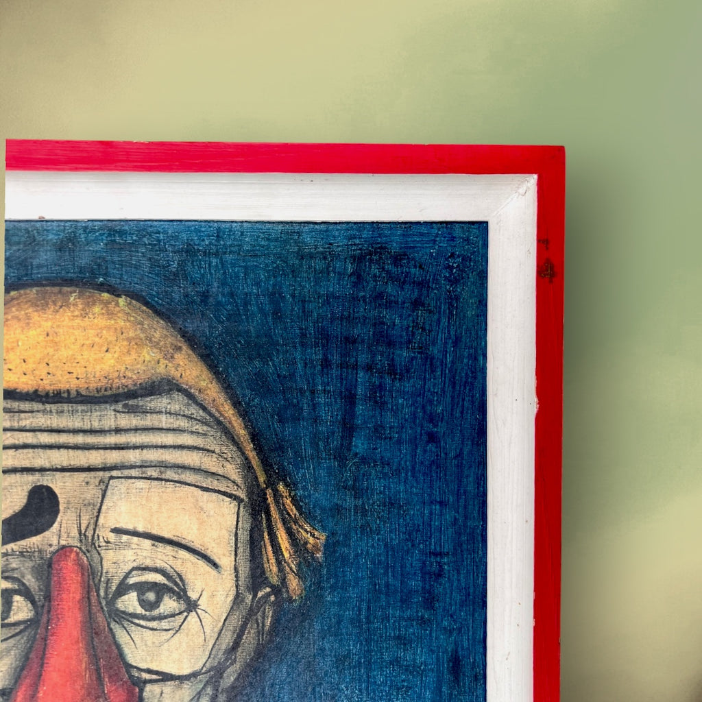 Reproduction d’après Bernard Buffet « Le Clown Bleu » 1955, Cadre en Bois Peint – Années 1960-70
