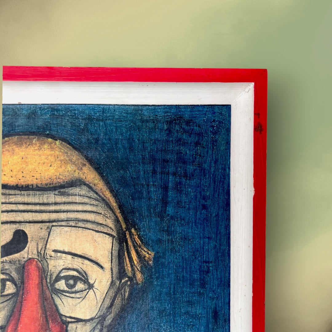 Reproduction d’après Bernard Buffet « Le Clown Bleu » 1955, Cadre en Bois Peint – Années 1960-70