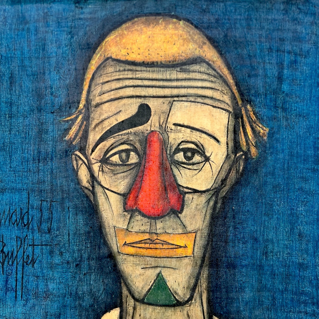Reproduction d’après Bernard Buffet « Le Clown Bleu » 1955, Cadre en Bois Peint – Années 1960-70