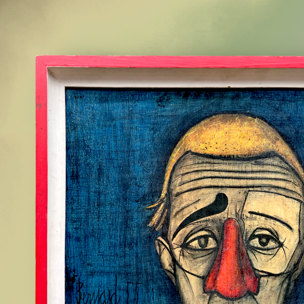 Reproduction d’après Bernard Buffet « Le Clown Bleu » 1955, Cadre en Bois Peint – Années 1960-70