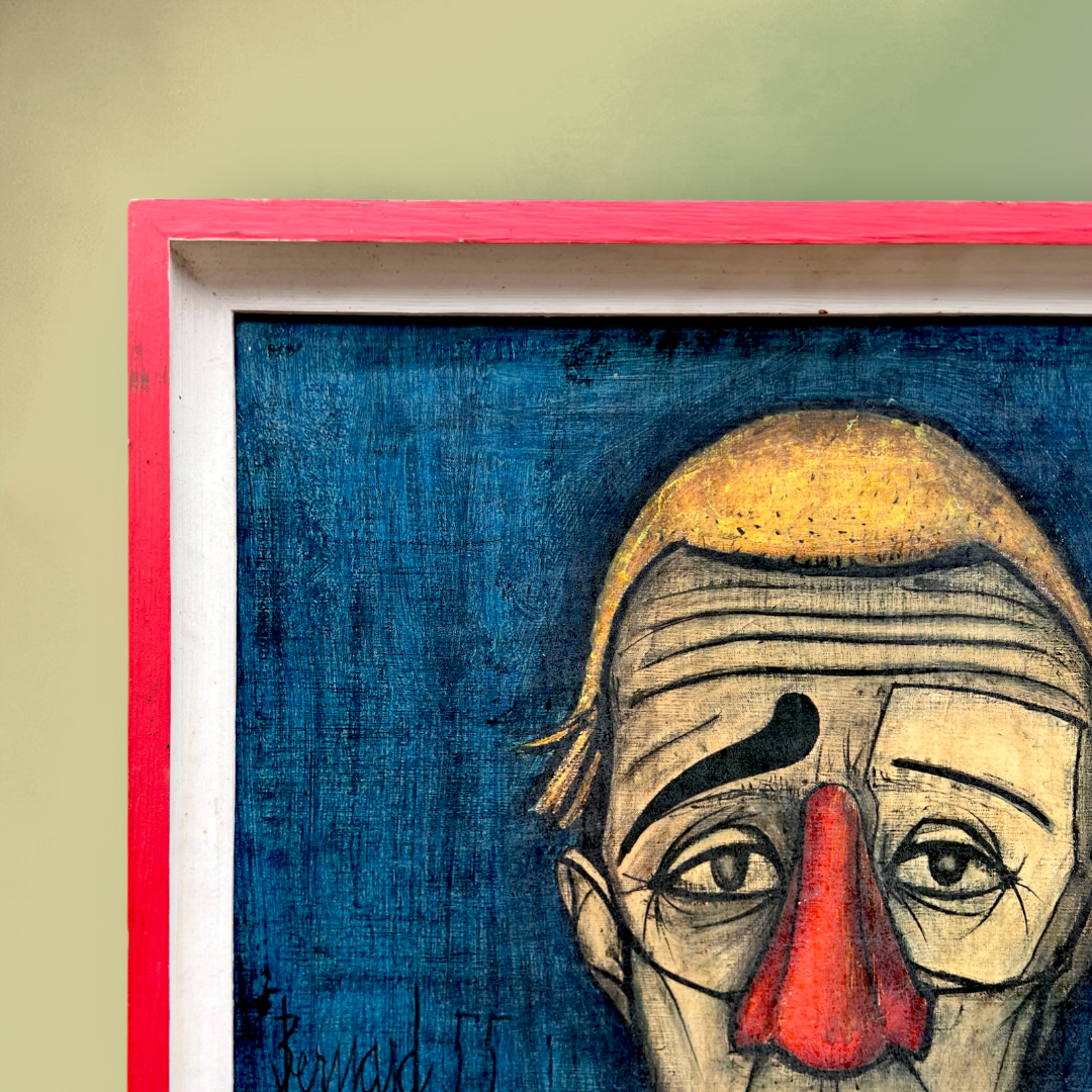 Reproduction d’après Bernard Buffet « Le Clown Bleu » 1955, Cadre en Bois Peint – Années 1960-70
