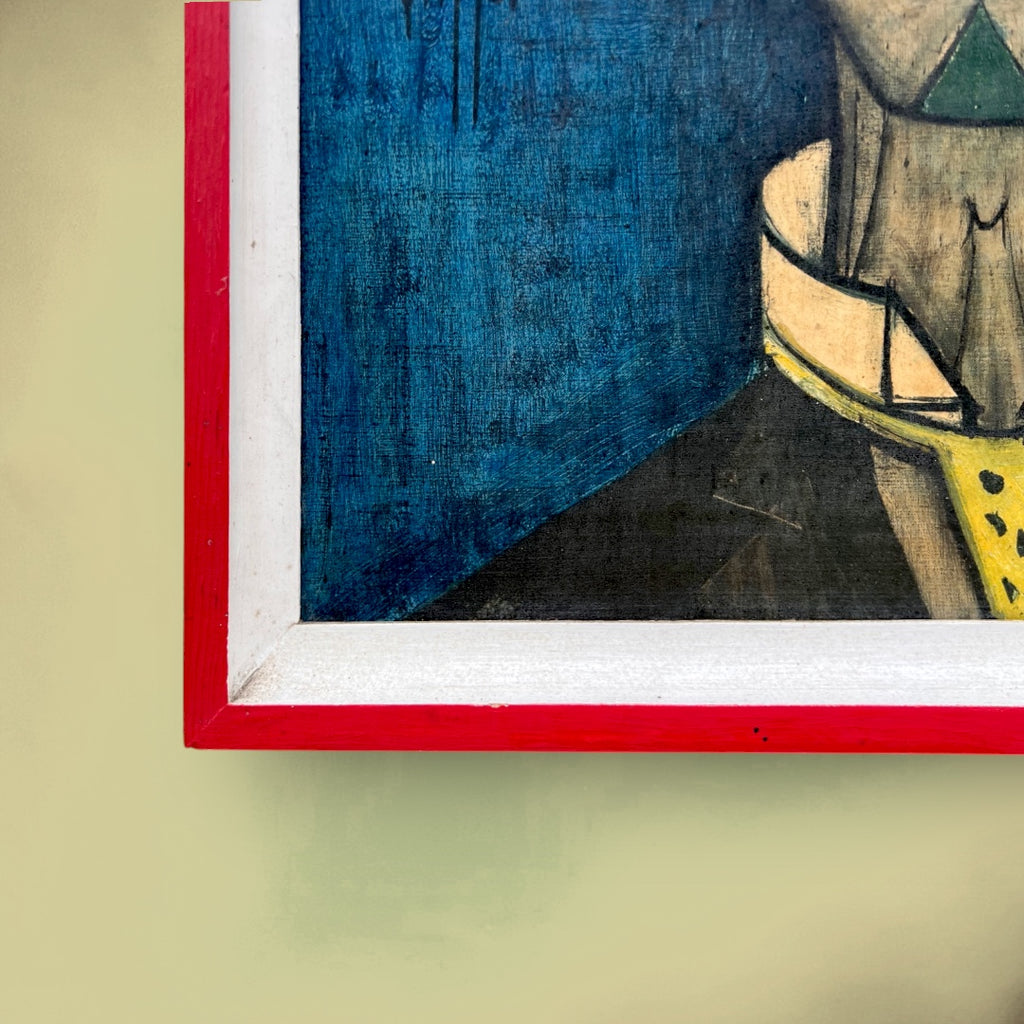 Reproduction d’après Bernard Buffet « Le Clown Bleu » 1955, Cadre en Bois Peint – Années 1960-70