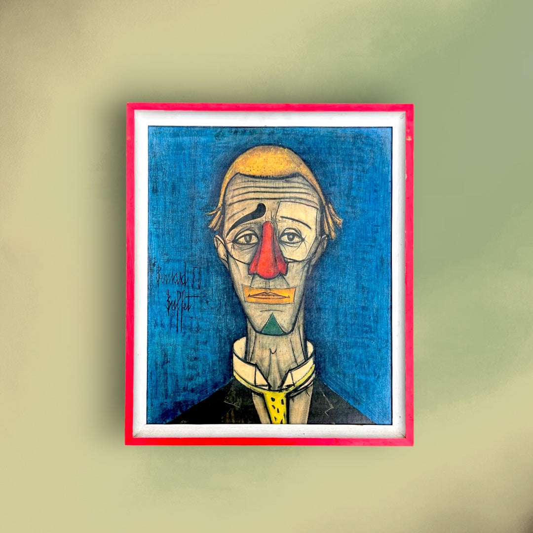 Reproduction d’après Bernard Buffet « Le Clown Bleu » 1955, Cadre en Bois Peint – Années 1960-70