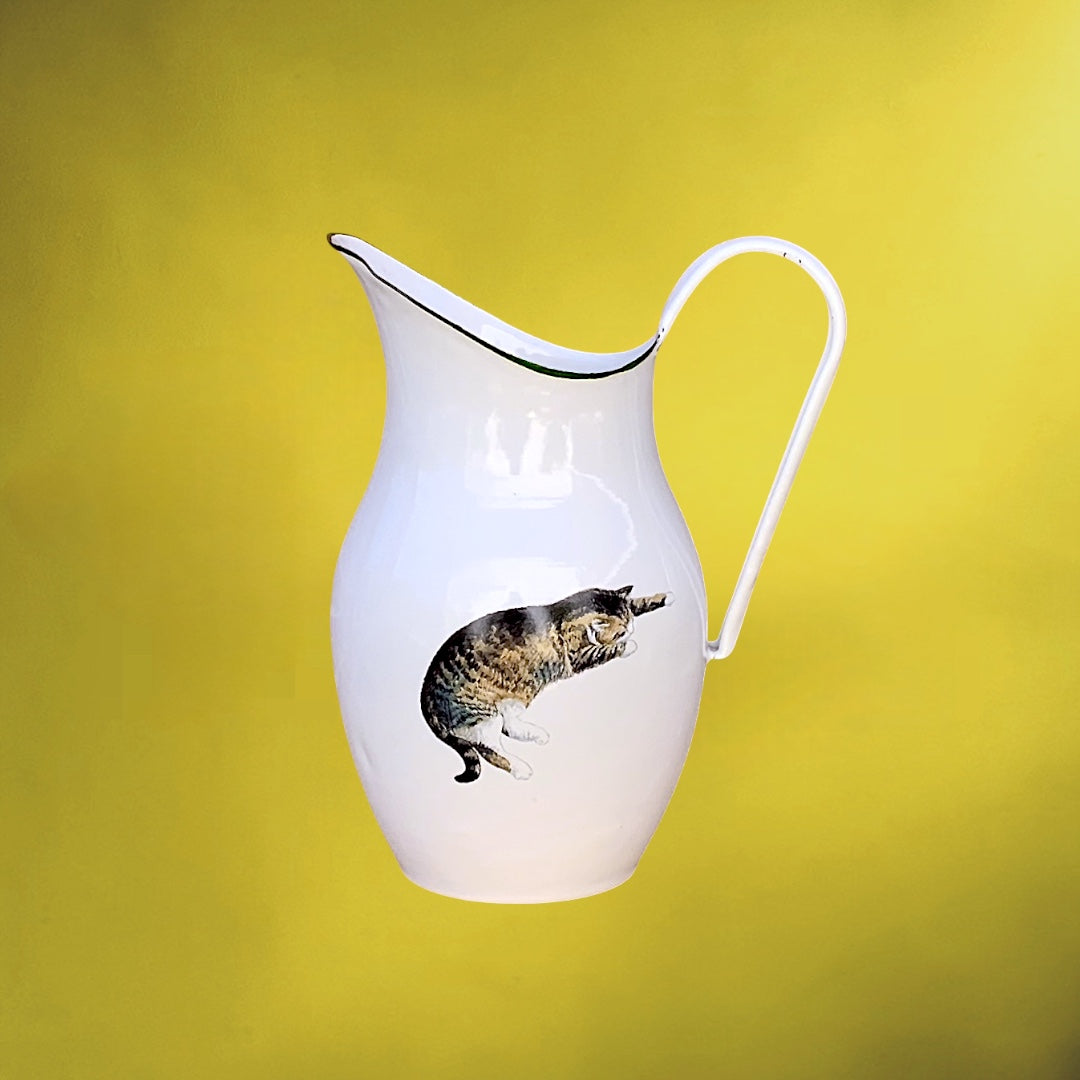 Pichet en Tôle Émaillée Arémail Emalia Décor Chats – Années 1980-1990