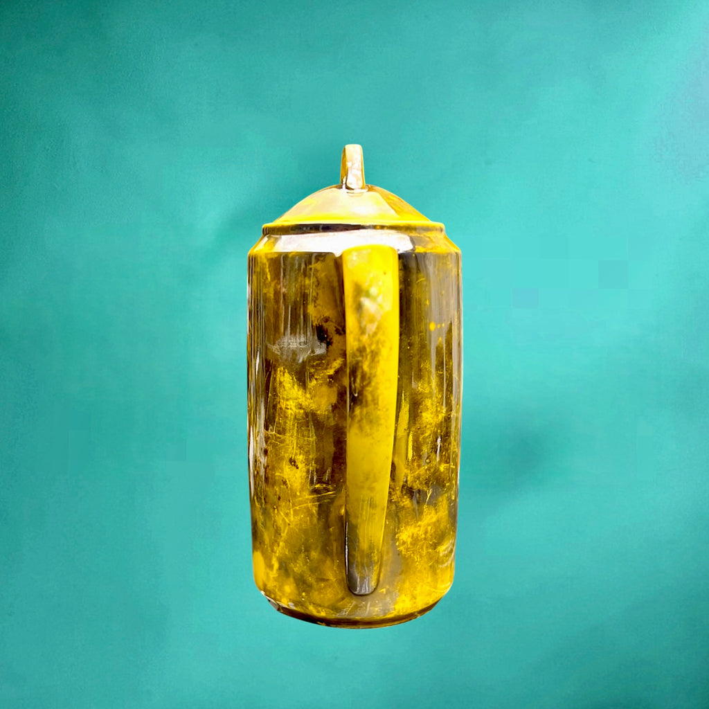 Cafetière vintage en céramique vernissée jaune et brune irisée années 50