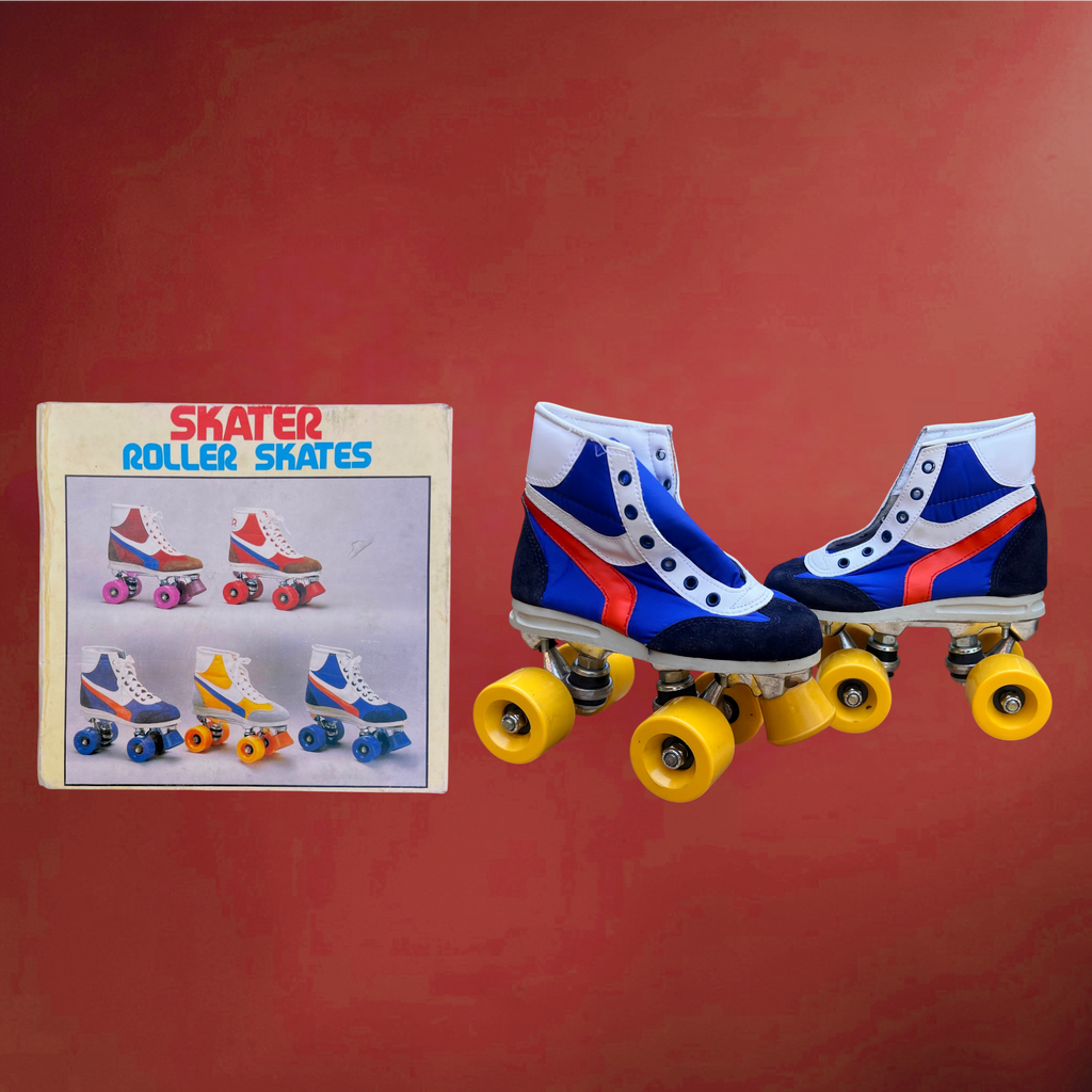 Patins à roulettes enfant Skater bleu rouge et jaune – Années 1980