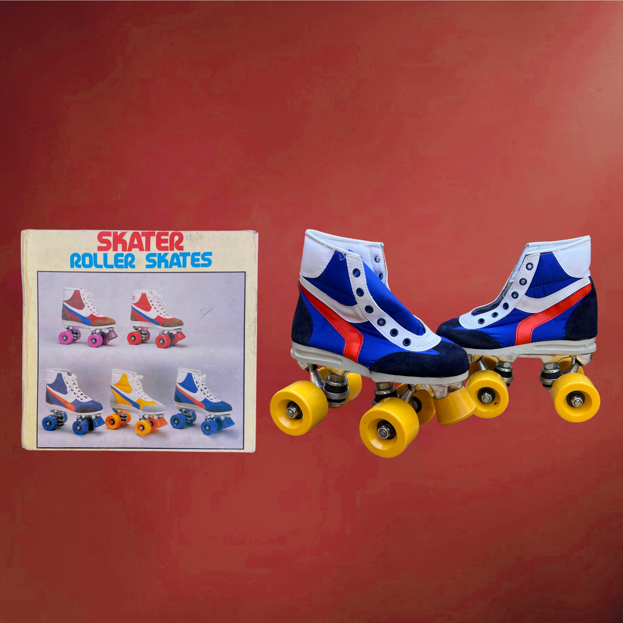 Patins à roulettes enfant Skater bleu rouge et jaune – Années 1980
