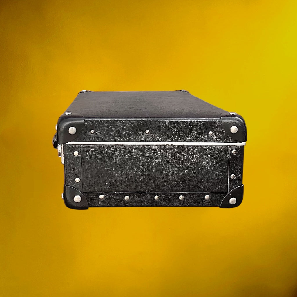 Petite Valise Vintage Noire Fibre Vulcanisée Intérieur Pied-de-Poule – Années 50 60