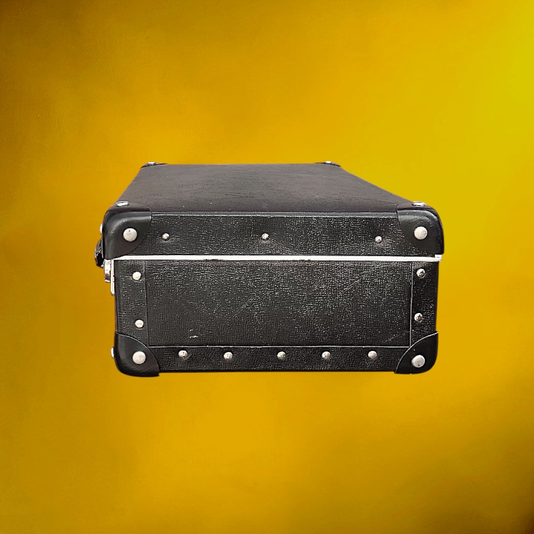 Petite Valise Vintage Noire Fibre Vulcanisée Intérieur Pied-de-Poule – Années 50 60