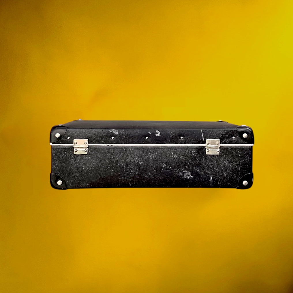 Petite Valise Vintage Noire Fibre Vulcanisée Intérieur Pied-de-Poule – Années 50 60