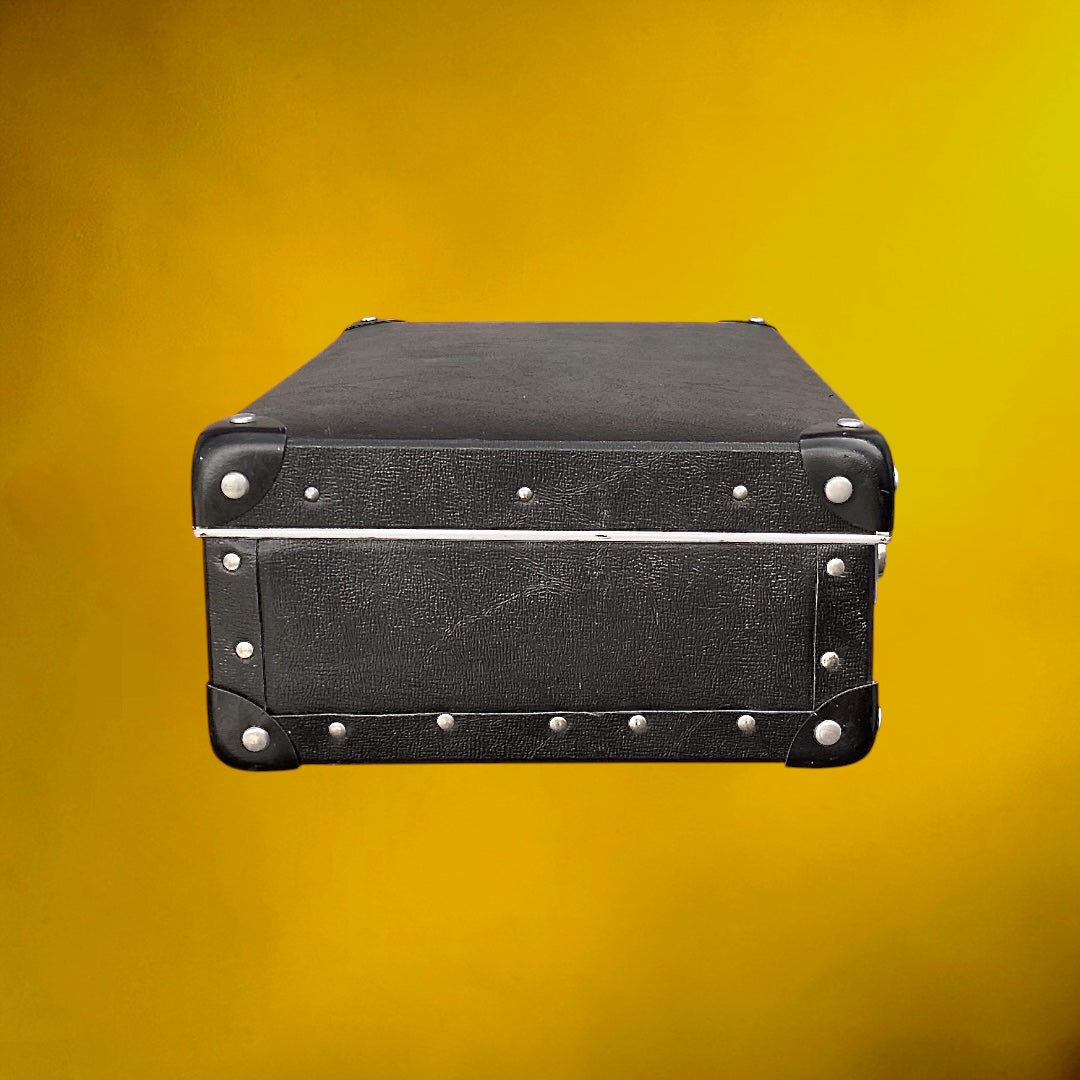 Petite Valise Vintage Noire Fibre Vulcanisée Intérieur Pied-de-Poule – Années 50 60