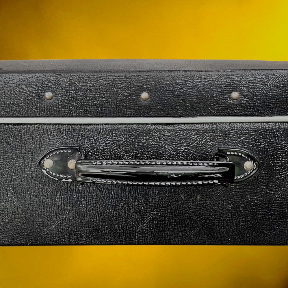Petite Valise Vintage Noire Fibre Vulcanisée Intérieur Pied-de-Poule – Années 50 60
