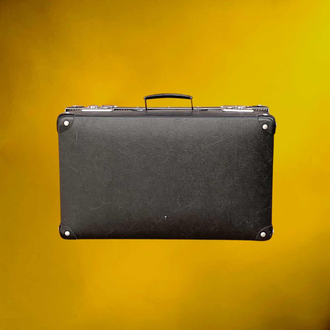 Petite Valise Vintage Noire Fibre Vulcanisée Intérieur Pied-de-Poule – Années 50 60