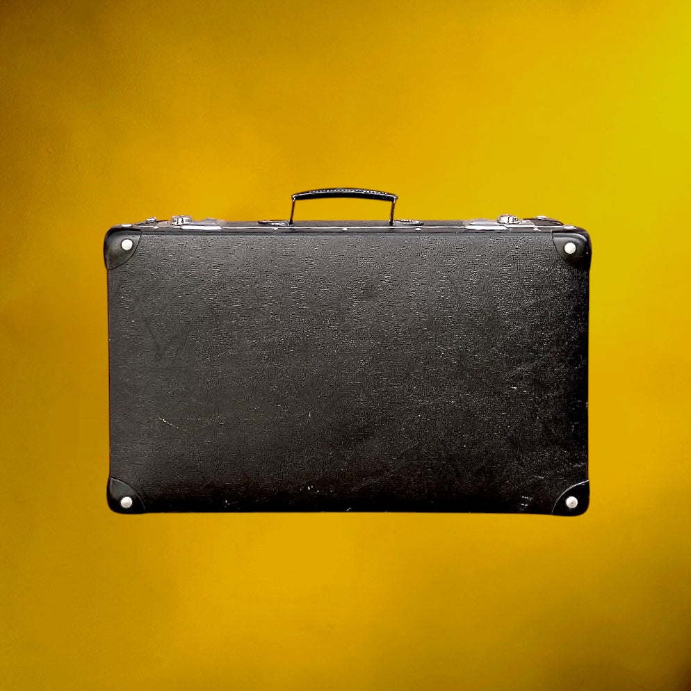 Petite Valise Vintage Noire Fibre Vulcanisée Intérieur Pied-de-Poule – Années 50 60