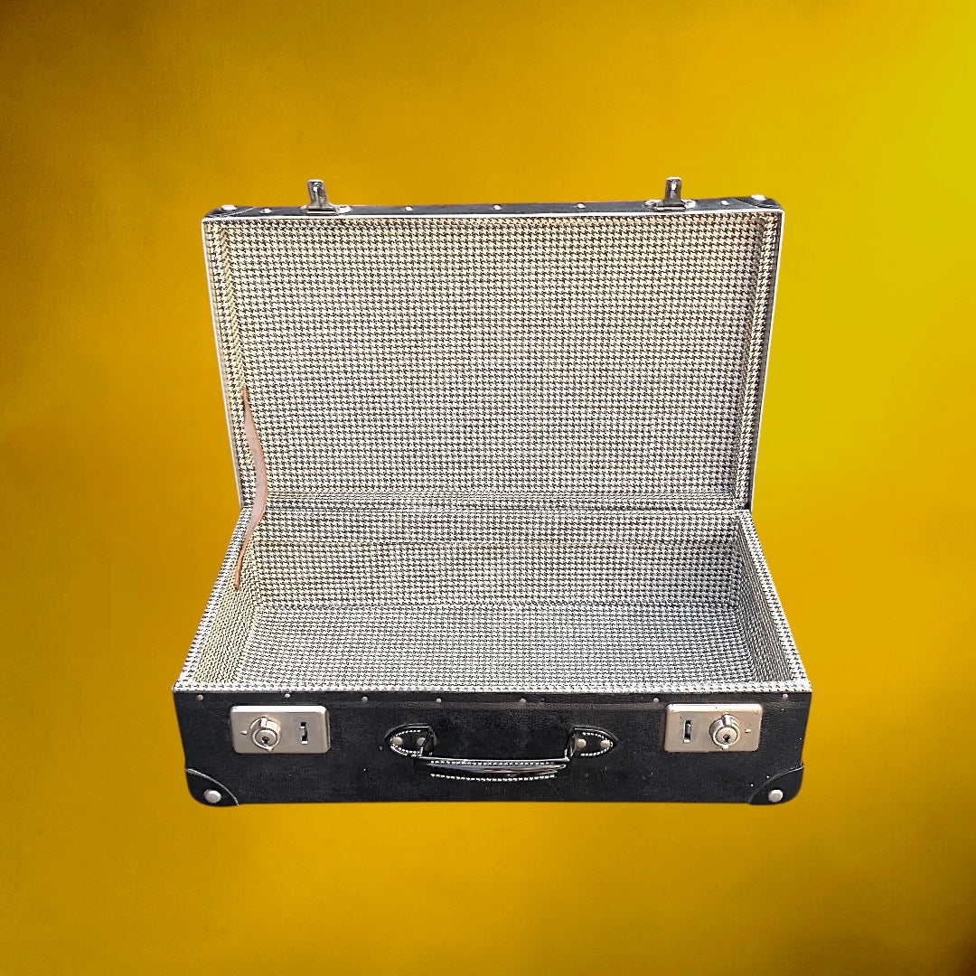 Petite Valise Vintage Noire Fibre Vulcanisée Intérieur Pied-de-Poule – Années 50 60