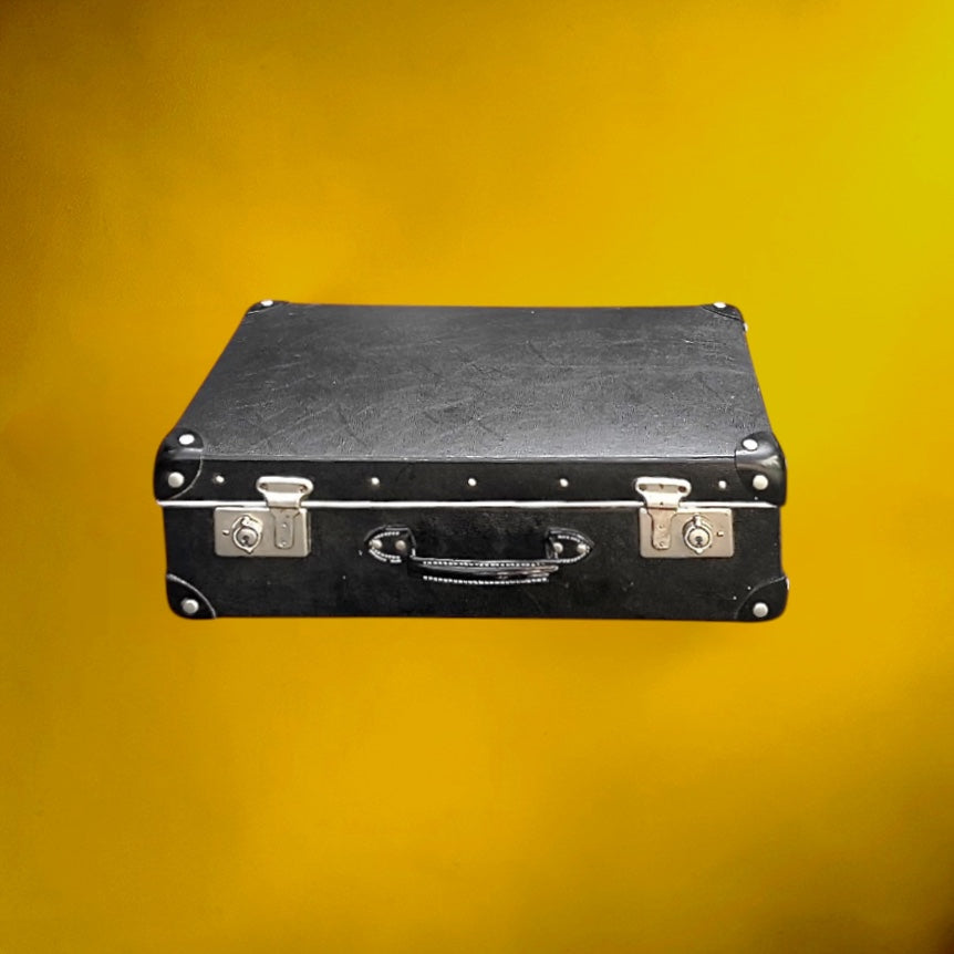 Petite Valise Vintage Noire à Intérieur Pied-de-Poule
