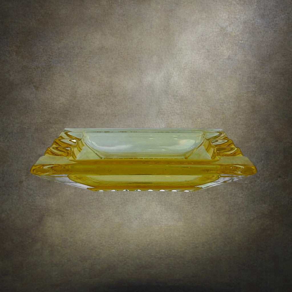 Cendrier Walther Kristallglas en Verre Jaune – Allemagne, Années 1960-1970