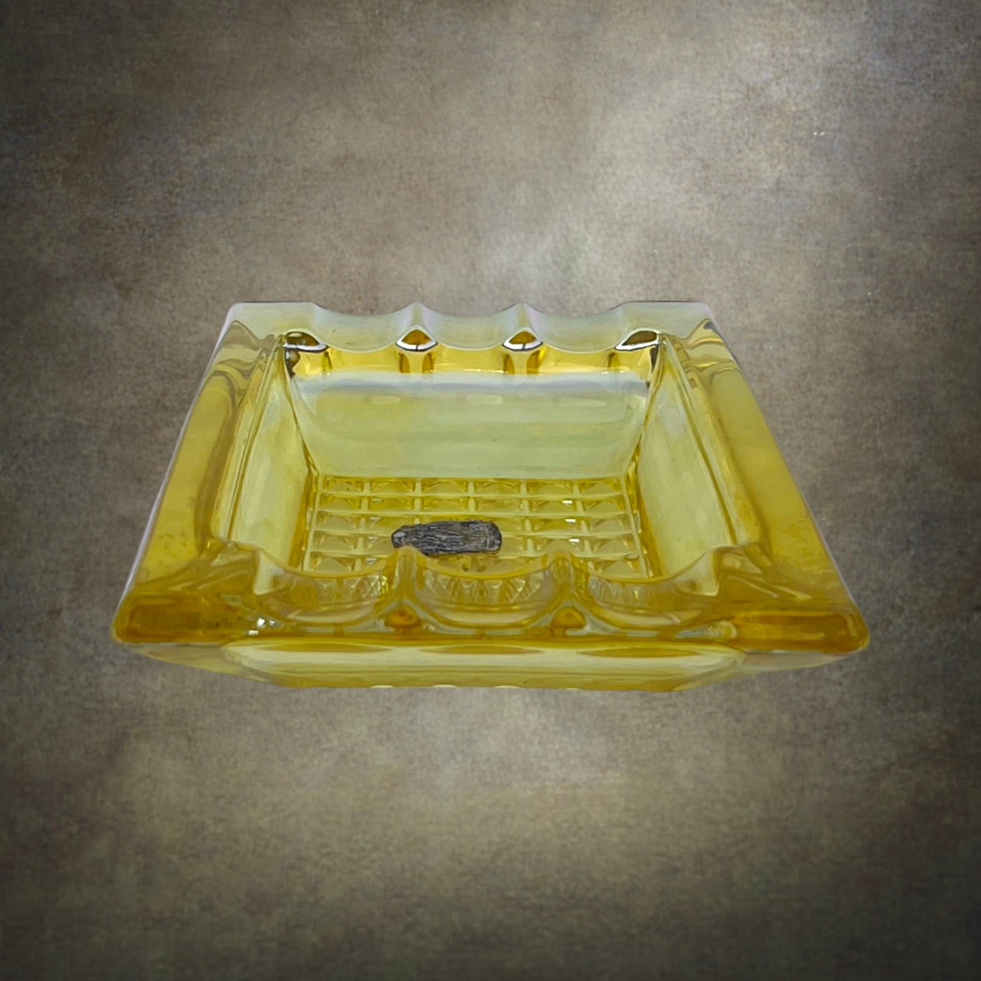 Cendrier Walther Kristallglas en Verre Jaune – Allemagne, Années 1960-1970