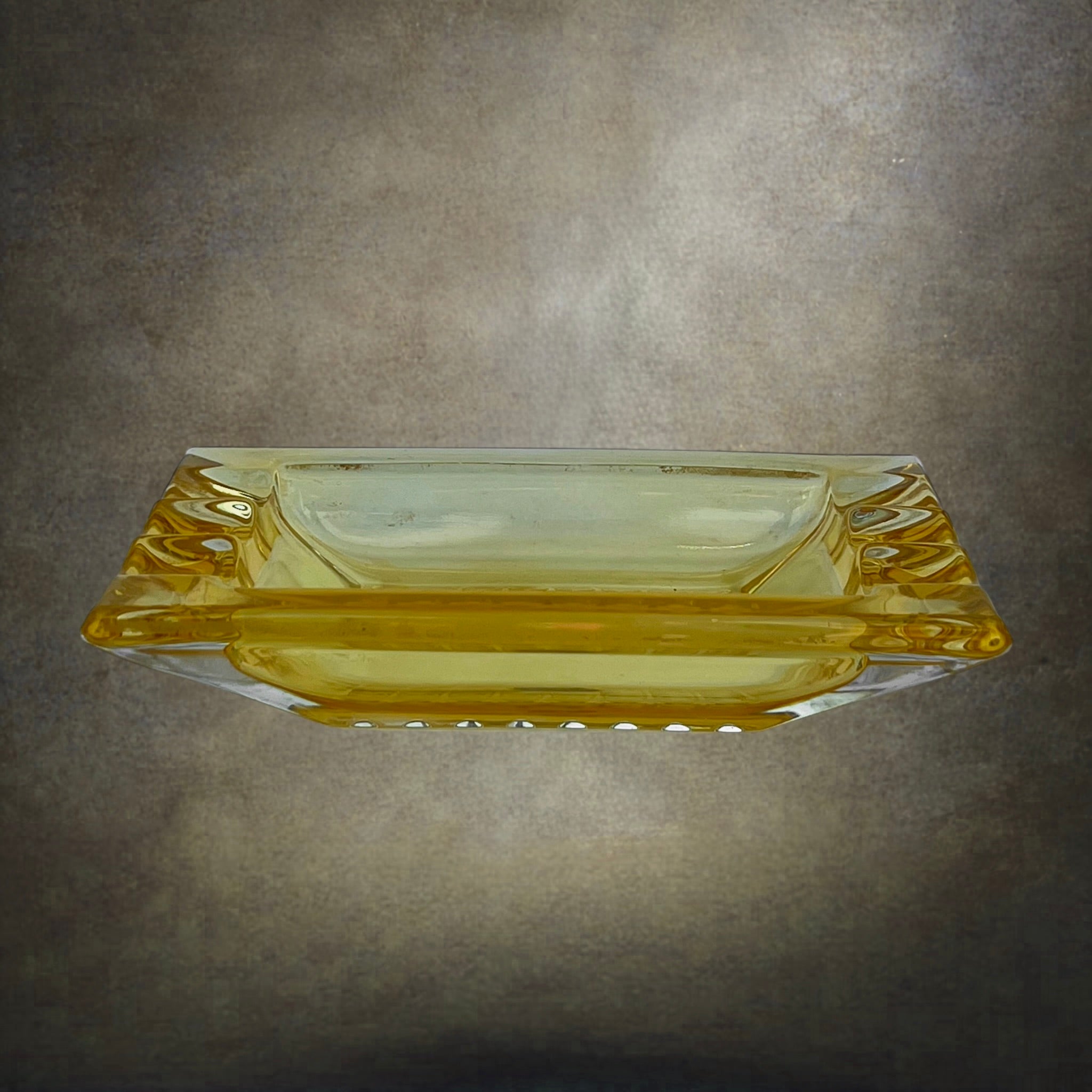 Cendrier Walther Kristallglas en Verre Jaune – Allemagne, Années 1960-1970