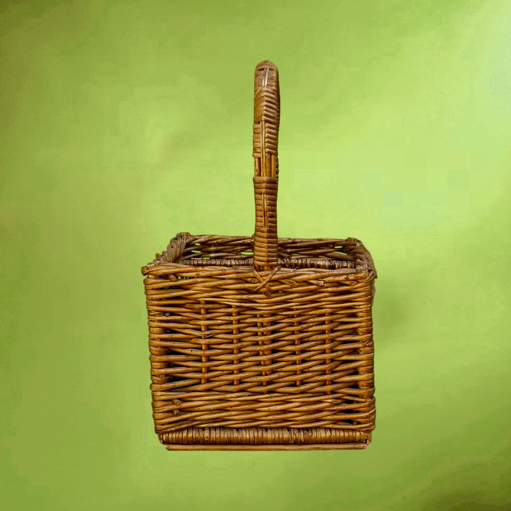 Panier Porte-Bouteilles en Osier Tressé à 4 Compartiments – Années 50