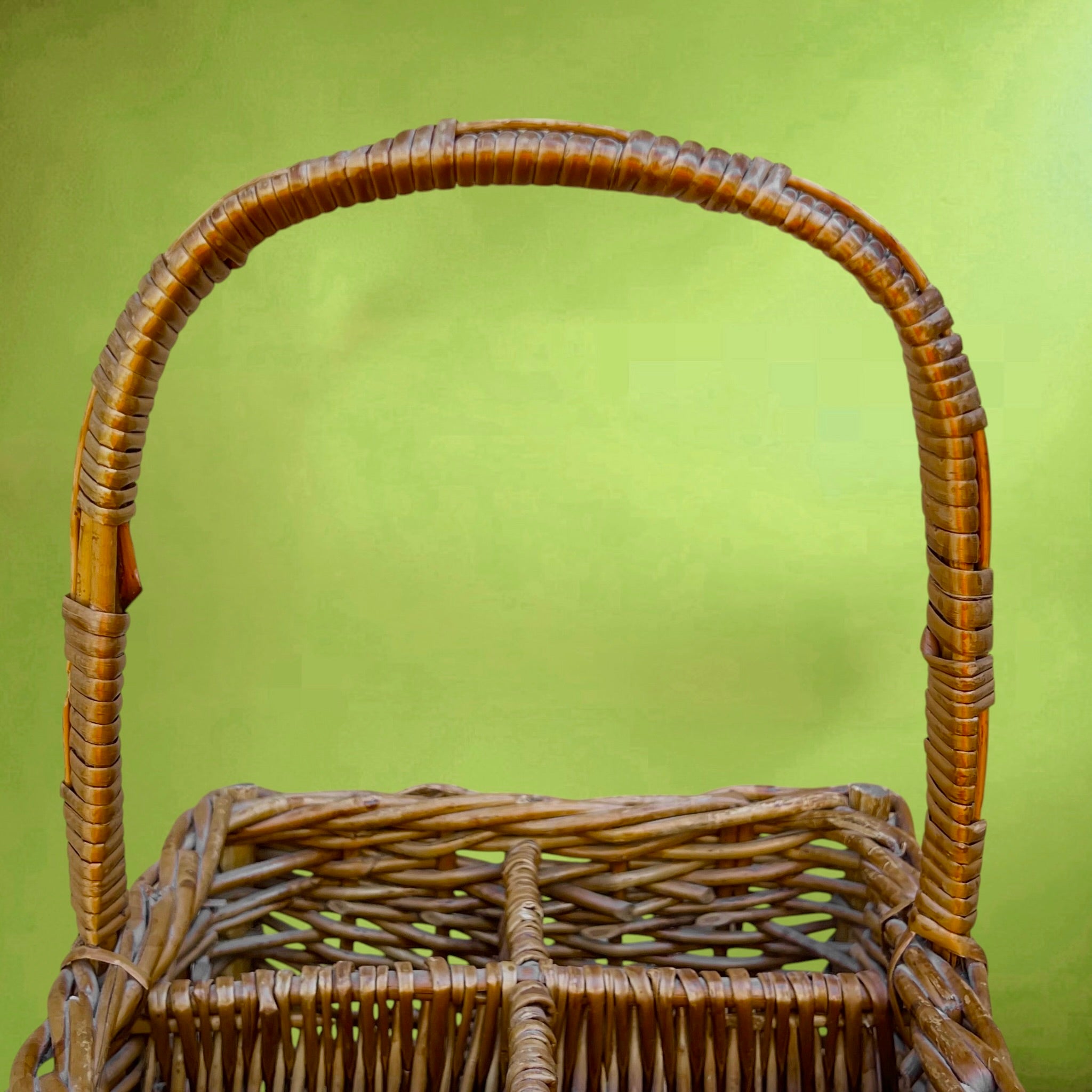 Panier Porte-Bouteilles en Osier Tressé à 4 Compartiments – Années 50