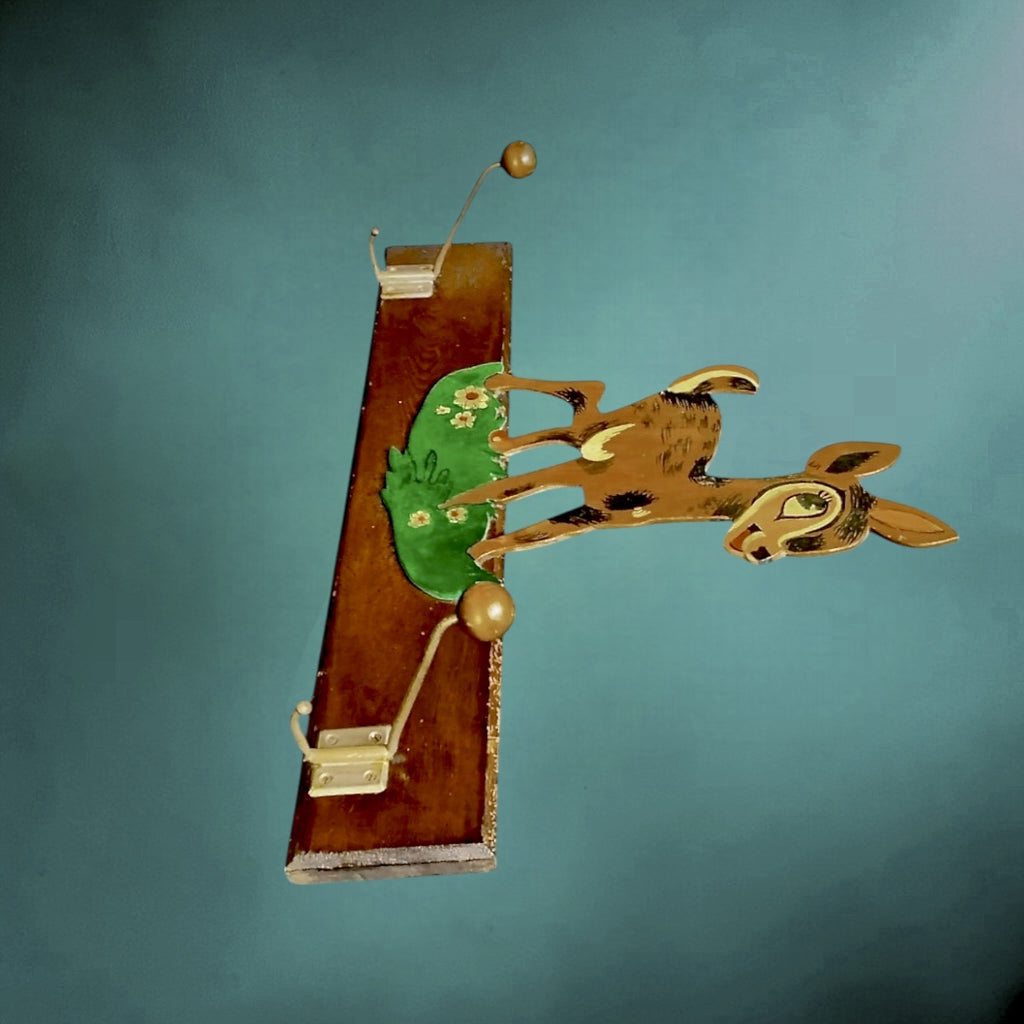 Ancien Portemanteau Mural pour Enfant au Faon Peint – Années 1950-1960