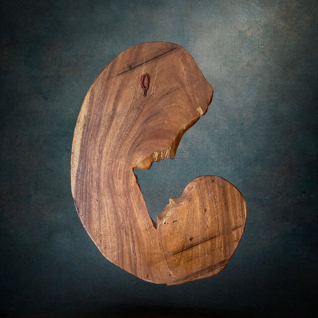 Grande Vierge à l’Enfant Murale Moderniste en Bois Sculpté – Années 1960-1970