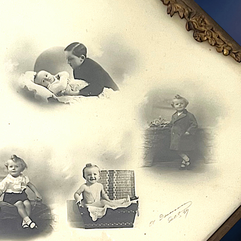 Cadre Photo Ancien Octogonal en Métal Doré J.B. Déposé – Début XXe Siècle
