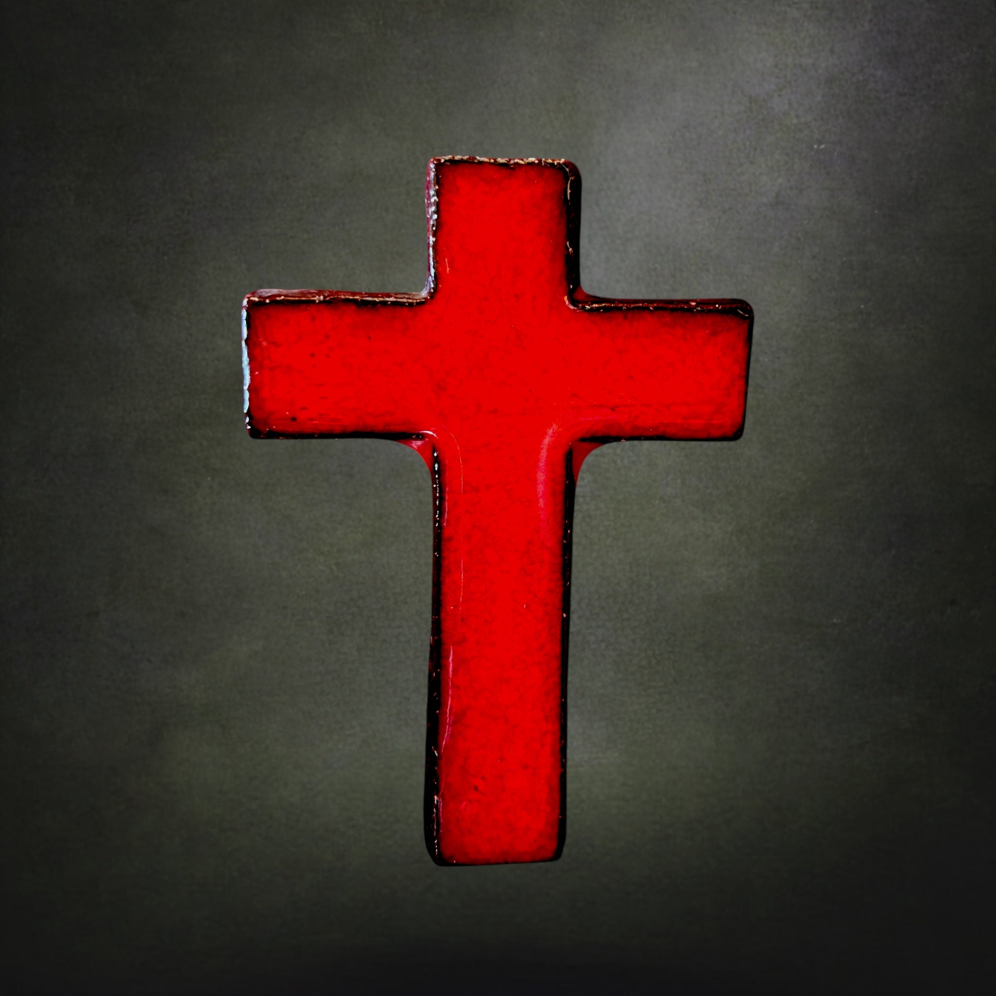 Duo de Croix Murales Modernistes en Céramique Émaillée Rouge – Années 1960-1970