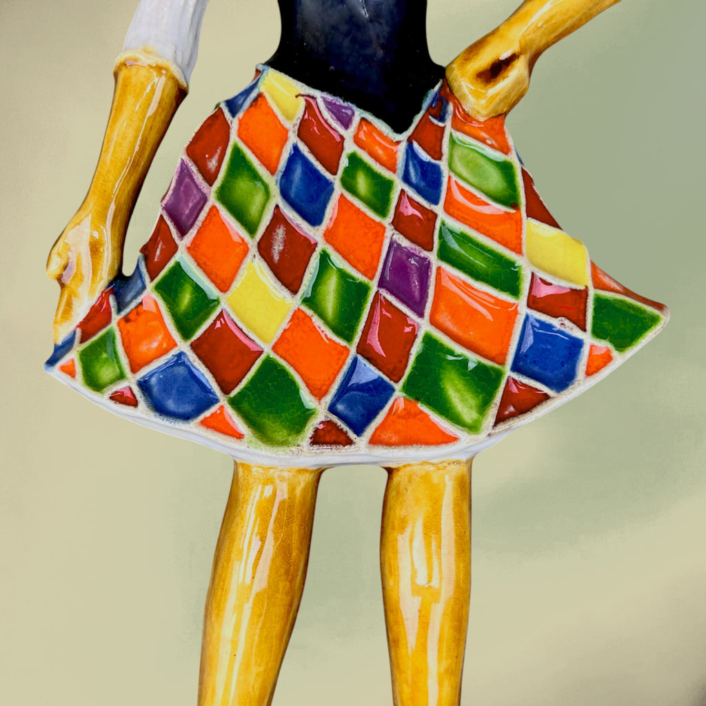 Duo Mural Arlequin et Arlequine en Céramique Émaillée – Années 60