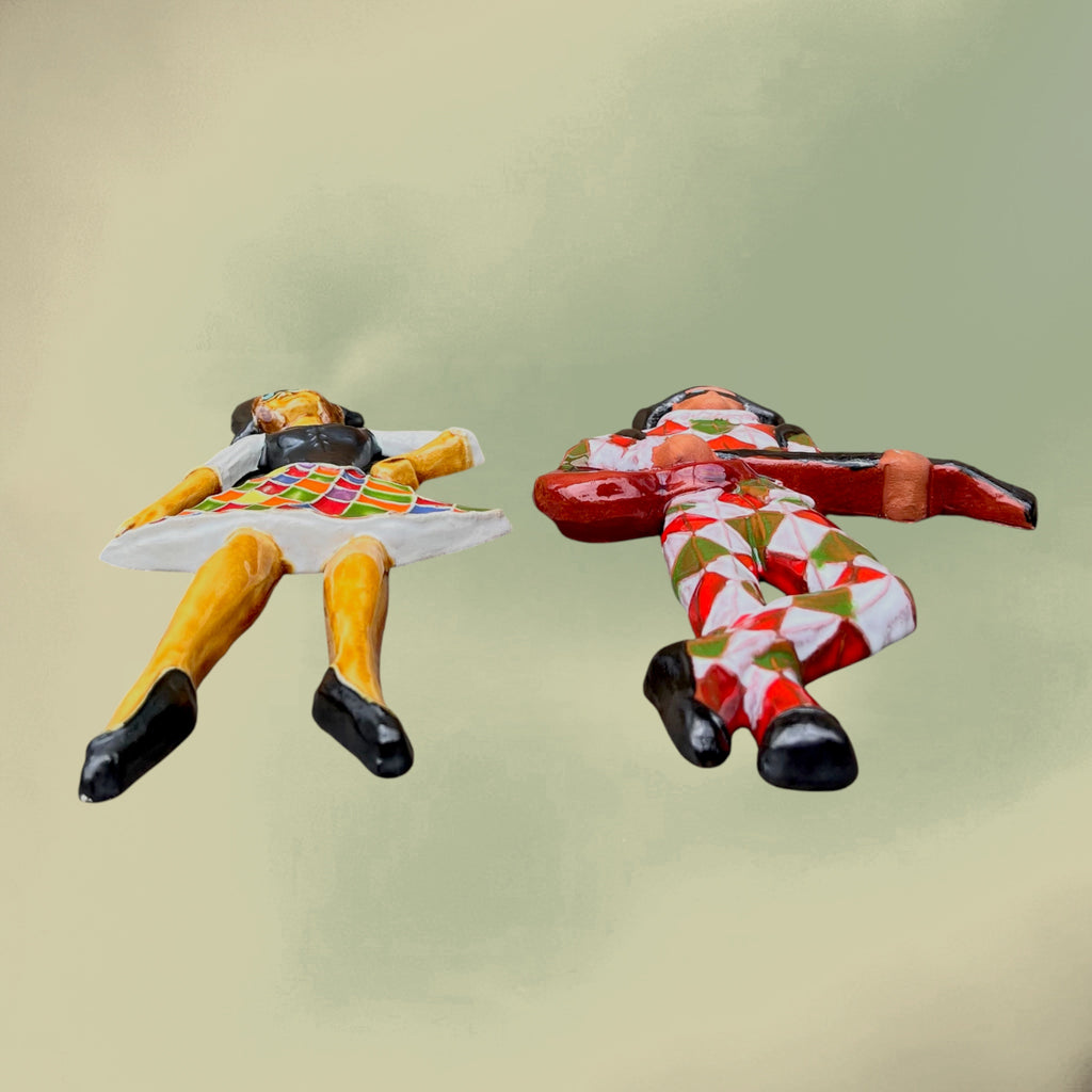 Duo Mural Arlequin et Arlequine en Céramique Émaillée – Années 60