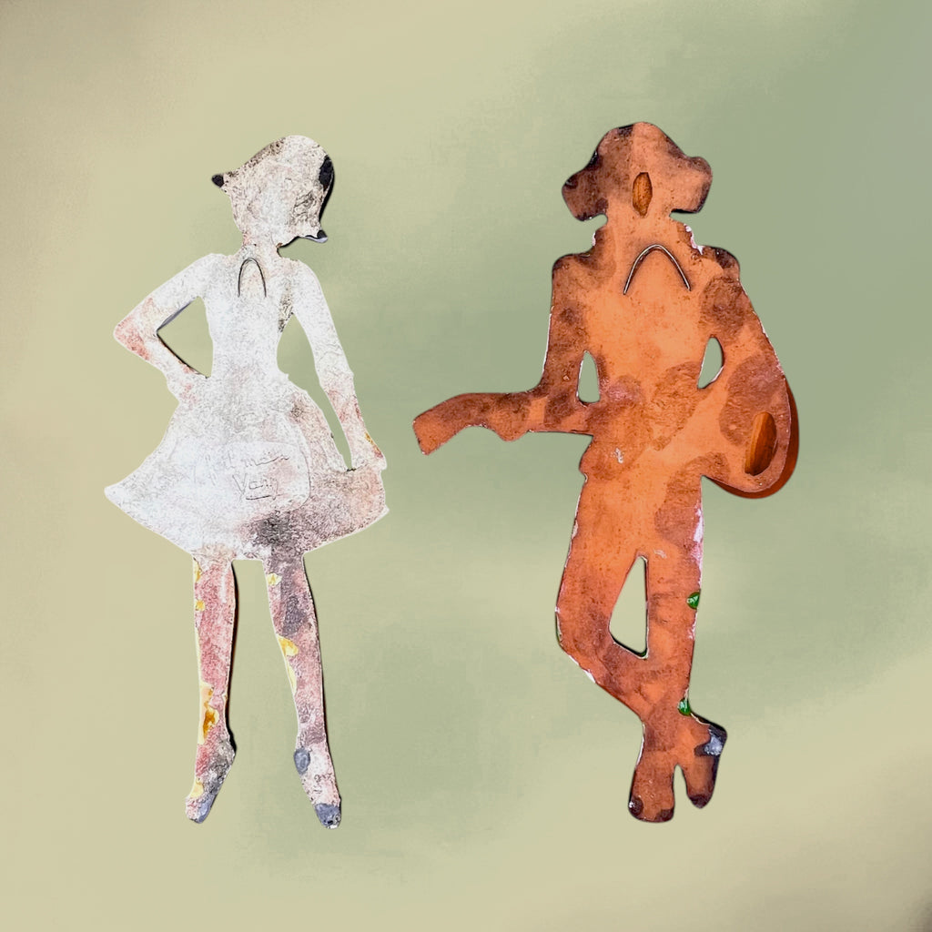 Duo Mural Arlequin et Arlequine en Céramique Émaillée – Années 60