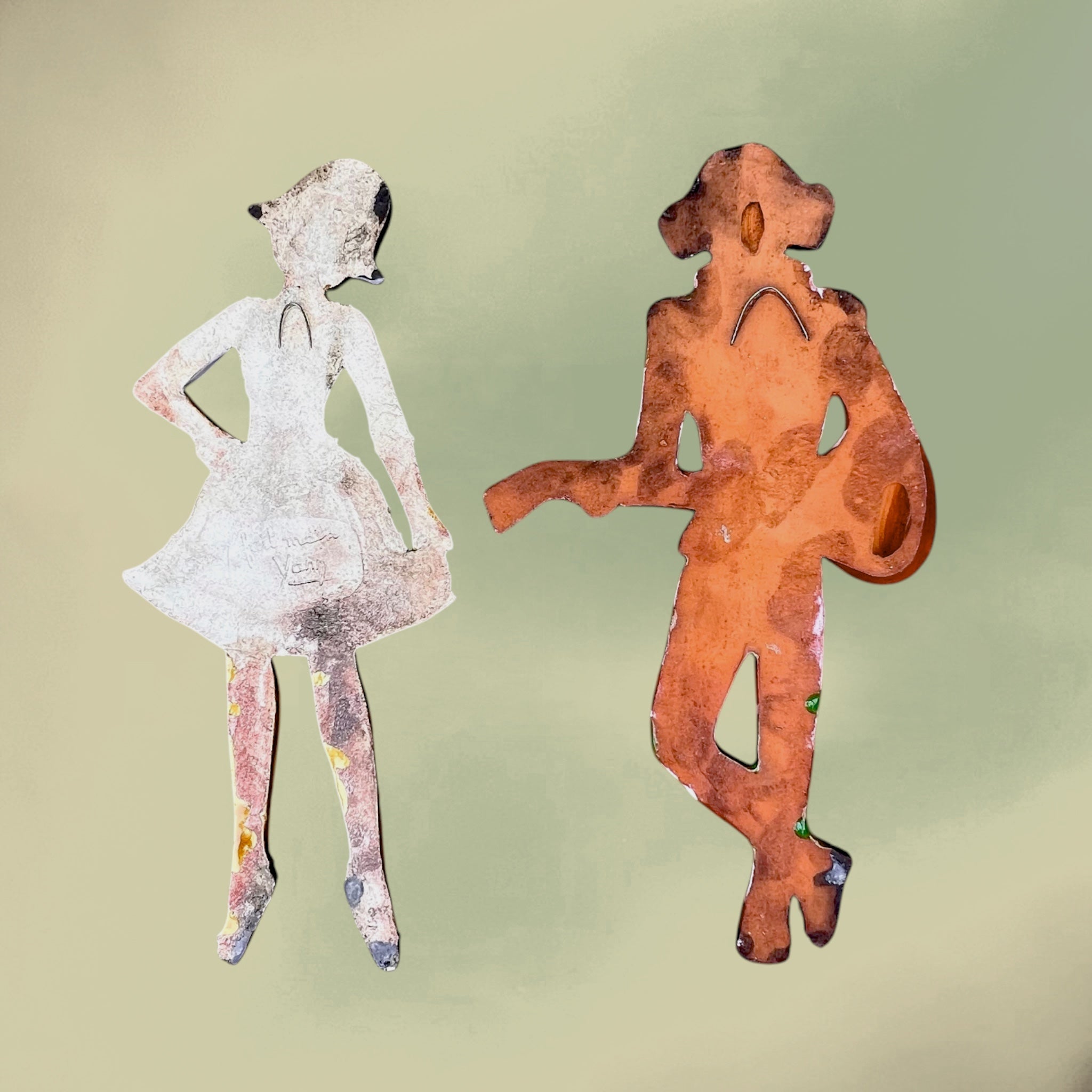 Duo Mural Arlequin et Arlequine en Céramique Émaillée – Années 60