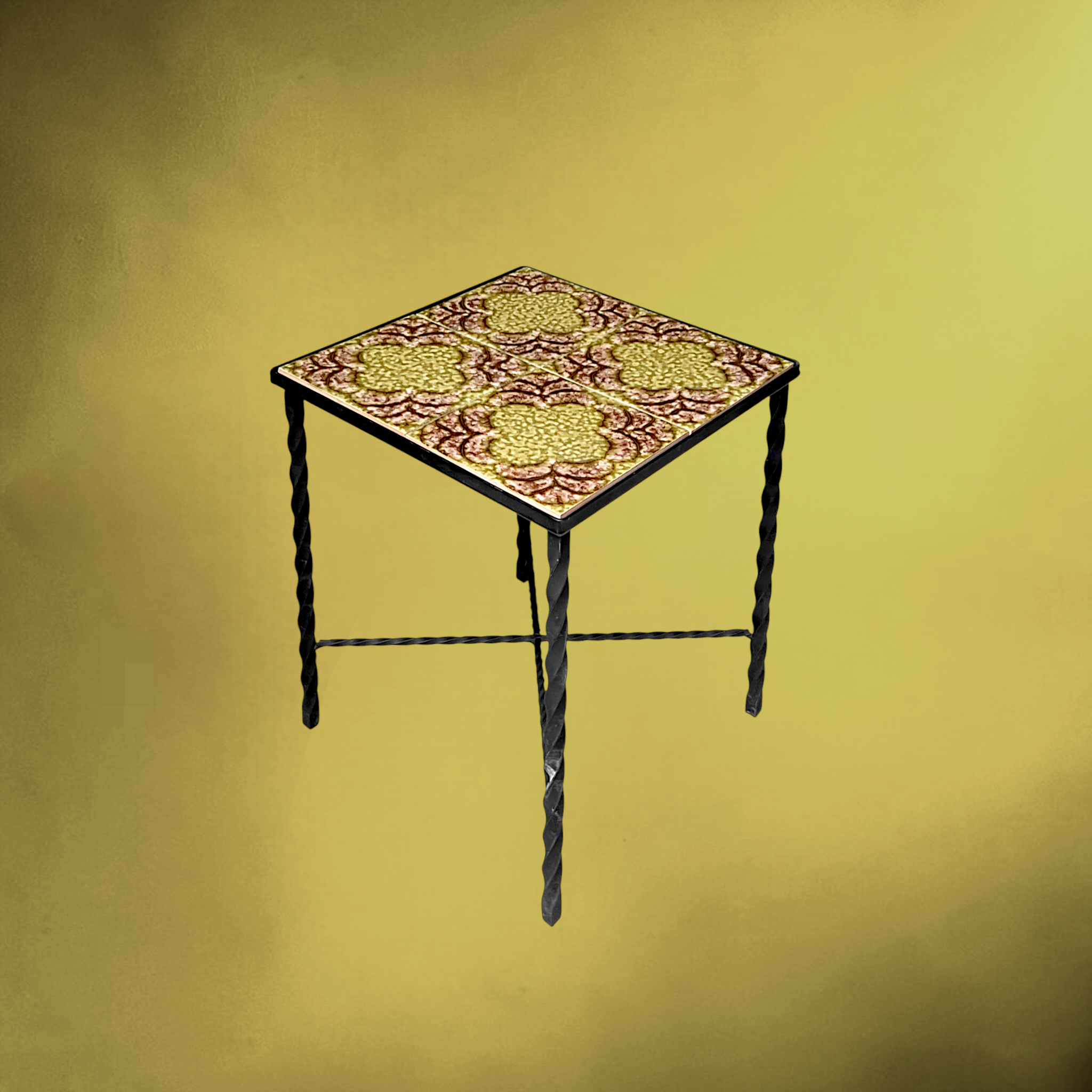Table d’Appoint en Fer Forgé et Céramique – Années 1960-1970