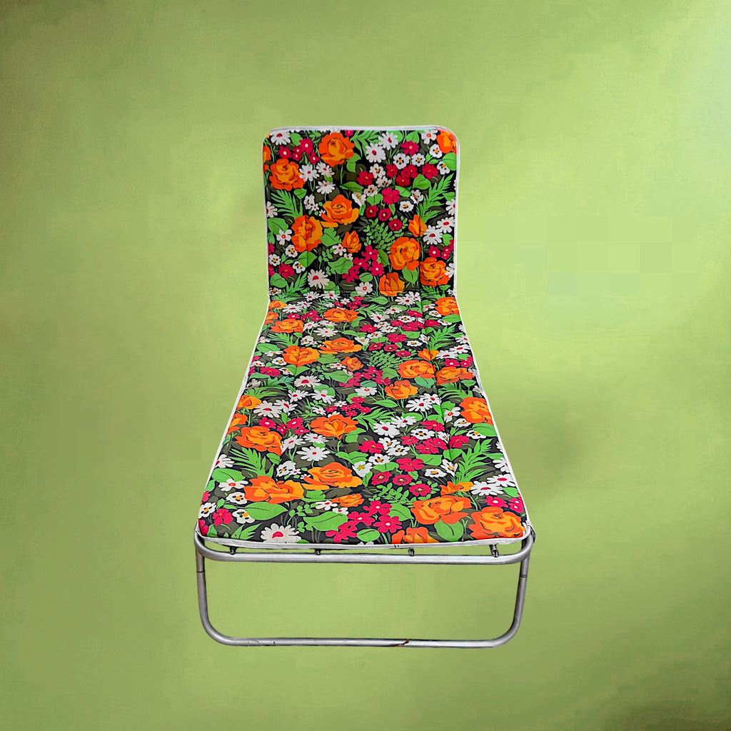 Fauteuil Bain-de-Soleil Pliant Rinco à Décor Floral – Années 1970