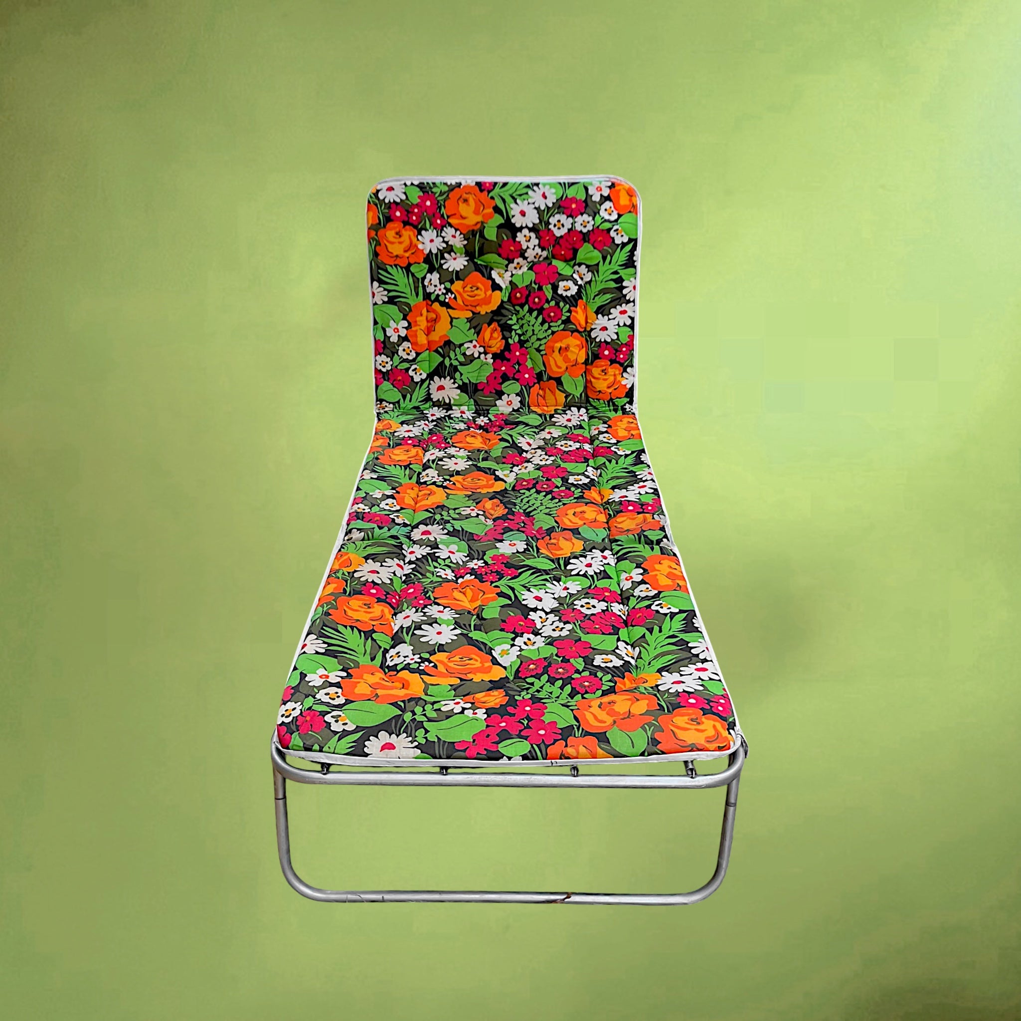 Fauteuil Bain-de-Soleil Pliant Rinco à Décor Floral – Années 1970