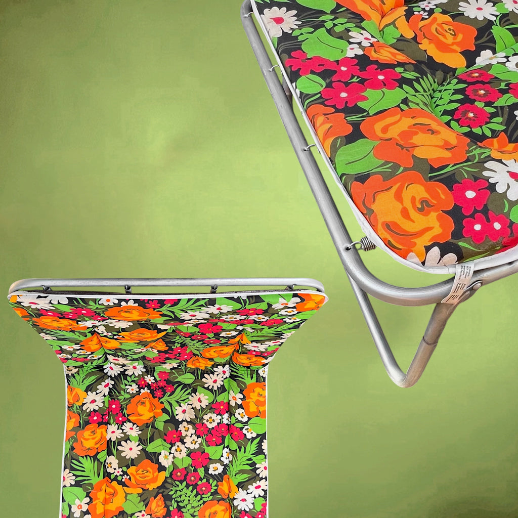 Fauteuil Bain-de-Soleil Pliant Rinco à Décor Floral – Années 1970