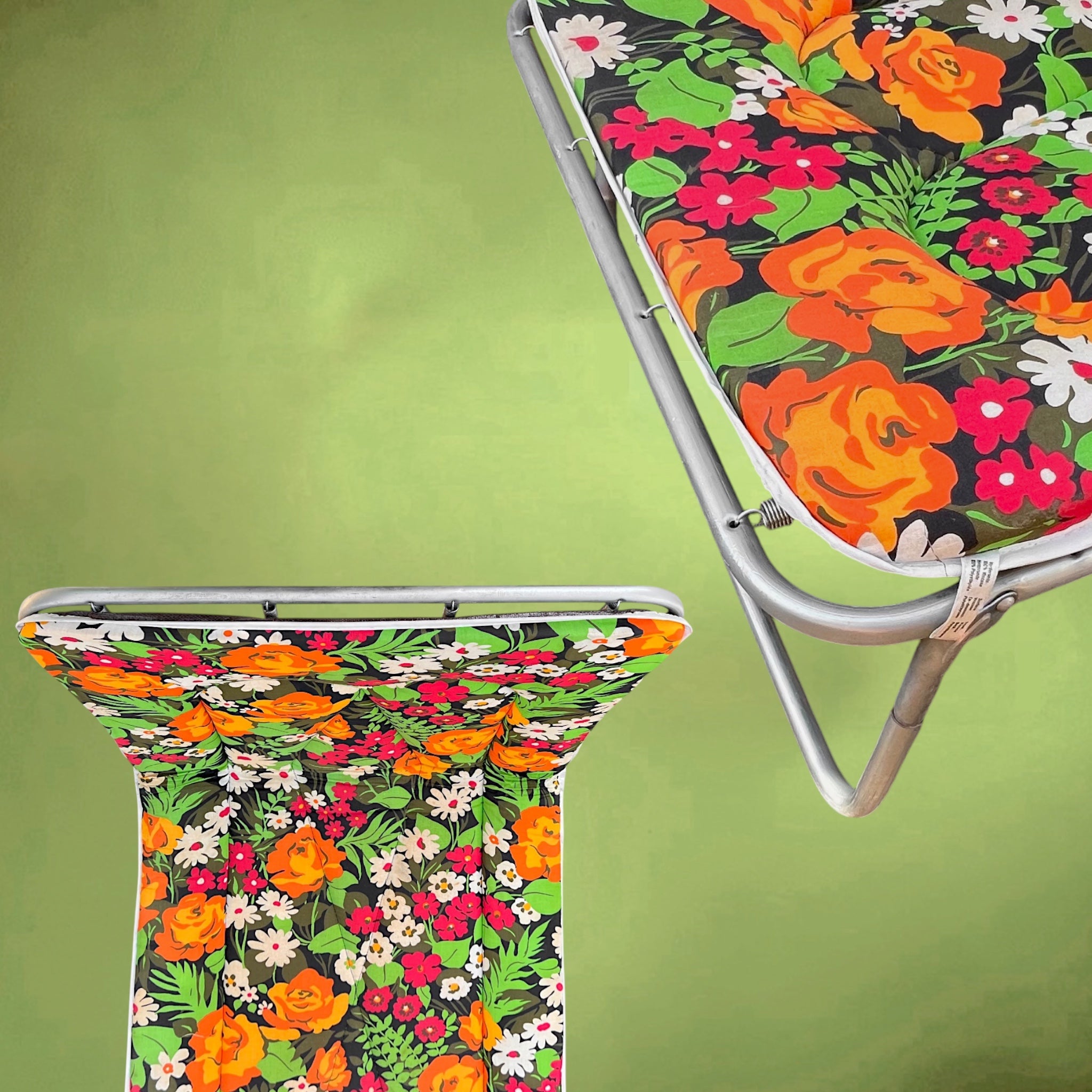 Fauteuil Bain-de-Soleil Pliant Rinco à Décor Floral – Années 1970