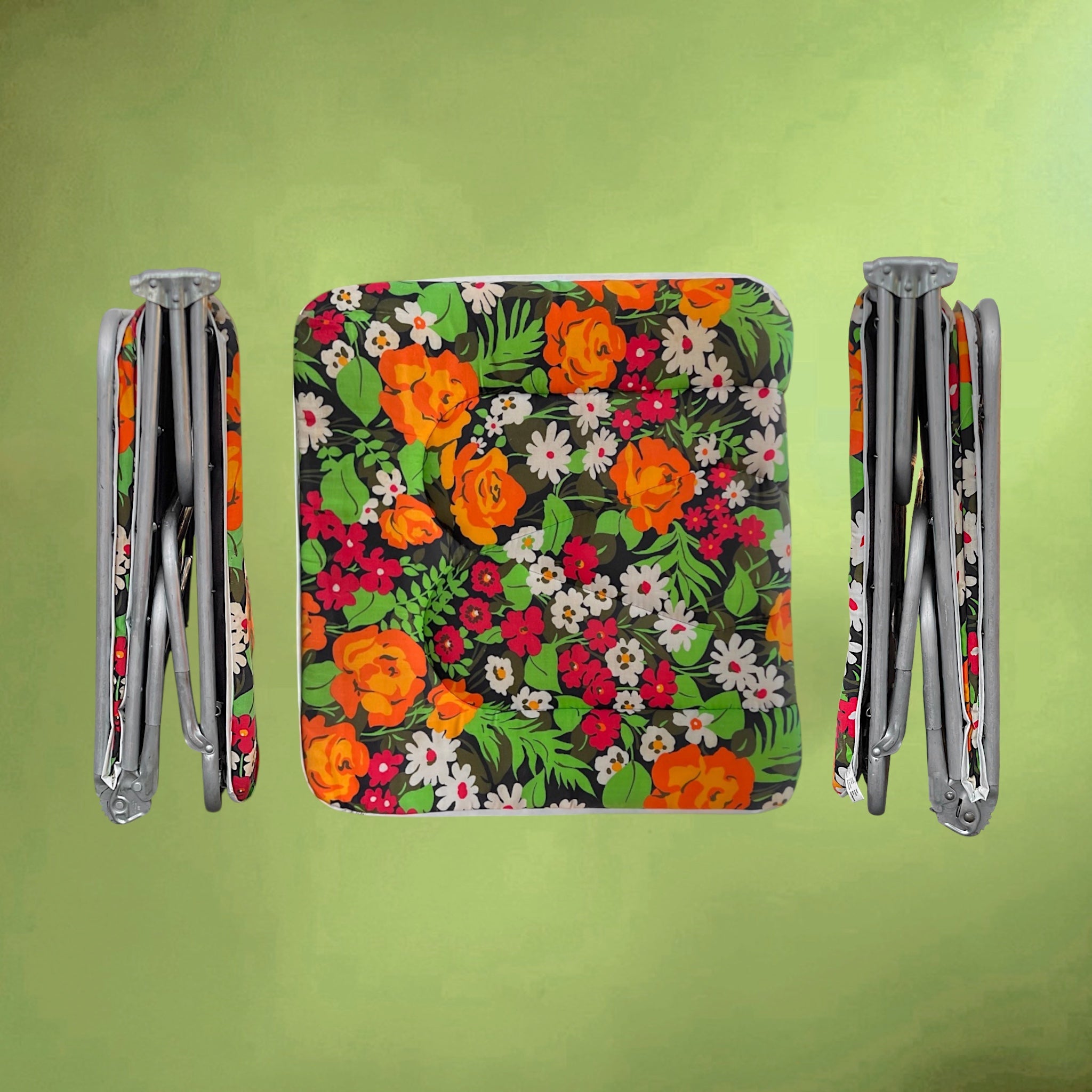 Fauteuil Bain-de-Soleil Pliant Rinco à Décor Floral – Années 1970