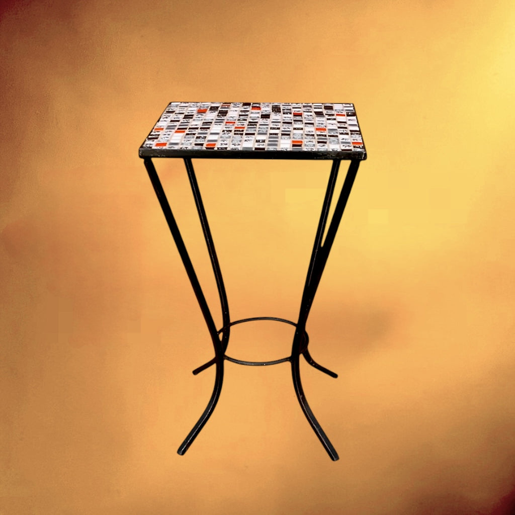 Petite Table d’Appoint En Fer Forgé Noir Et Mosaïque – Années 50-60