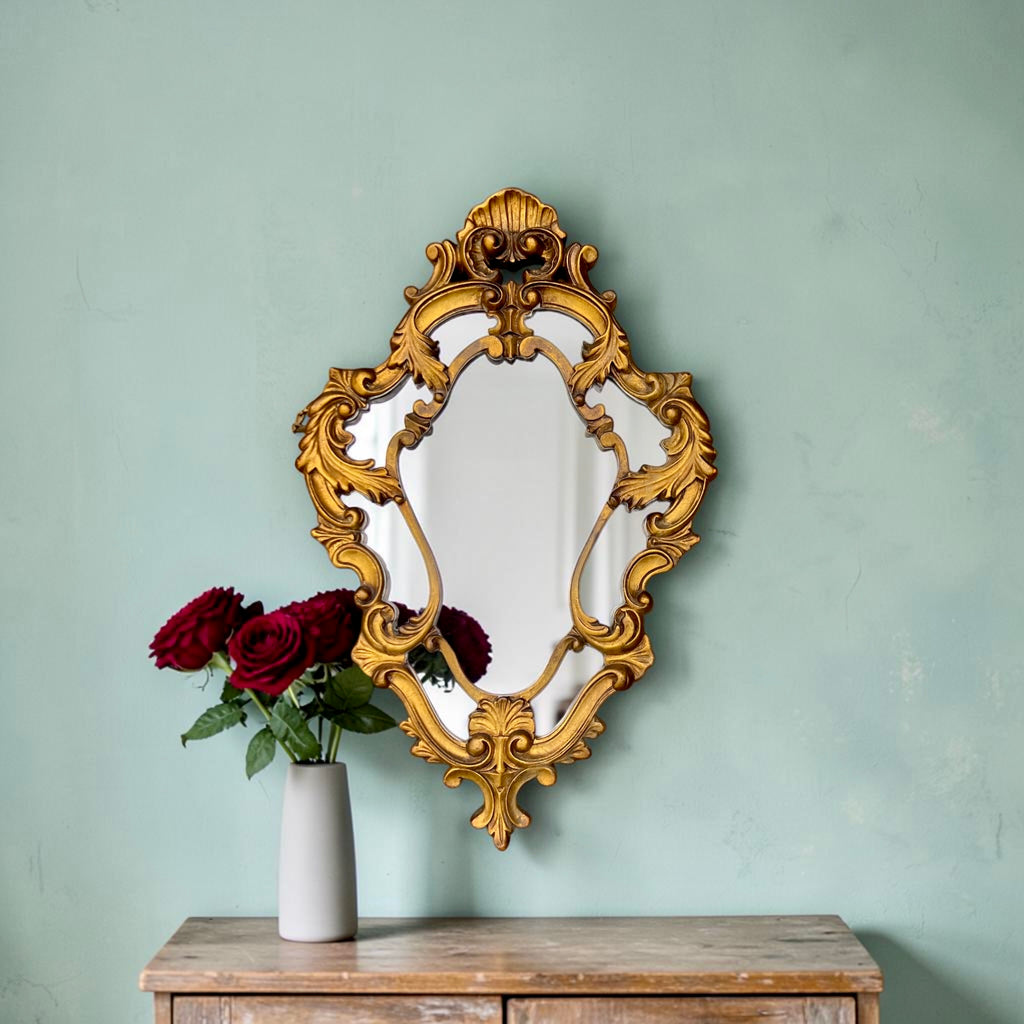 Miroir Mural Doré à Parecloses Style Rococo Louis XV – Années 50-60