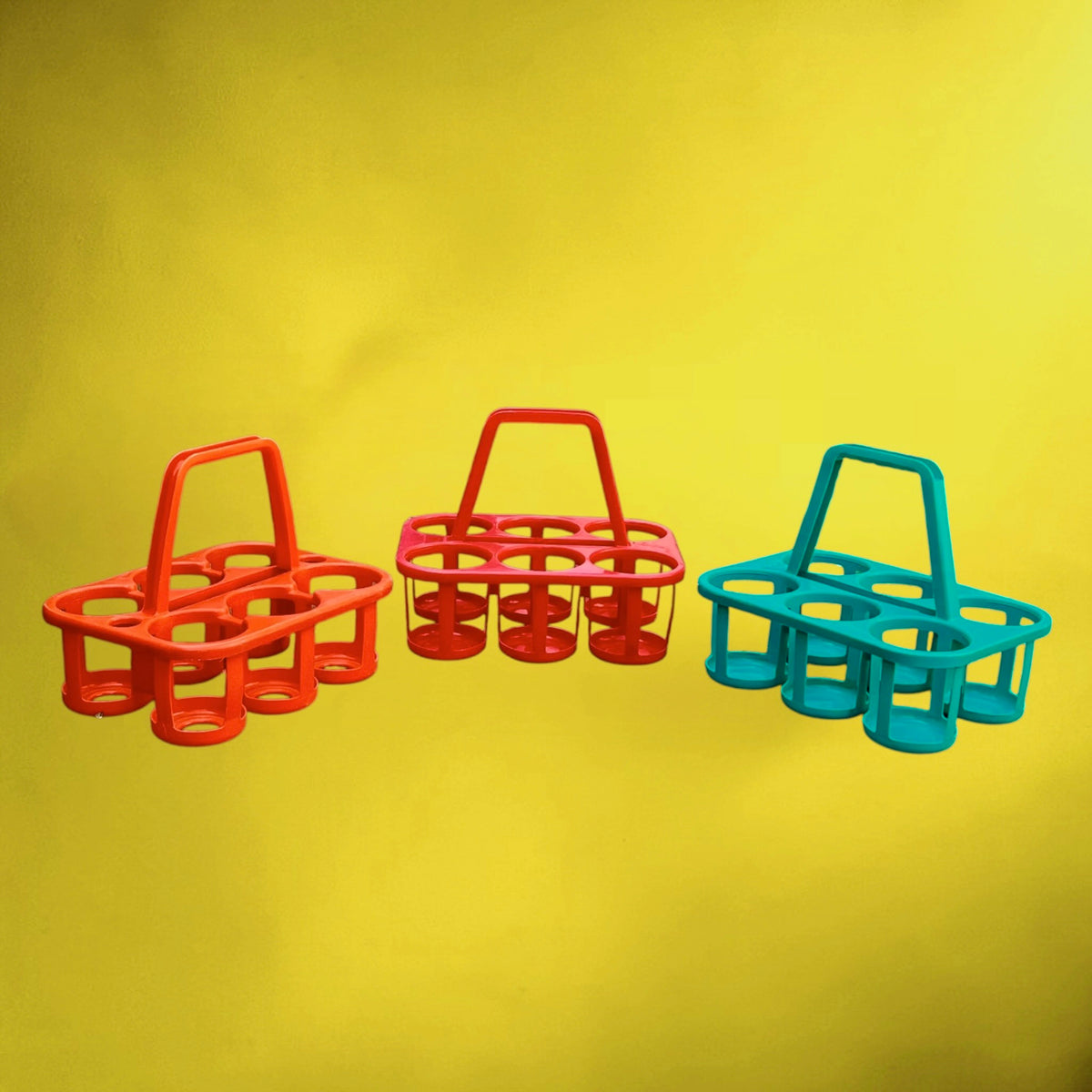 Trio de Porte-Bouteilles en Plastique Coloré – Années 1970
