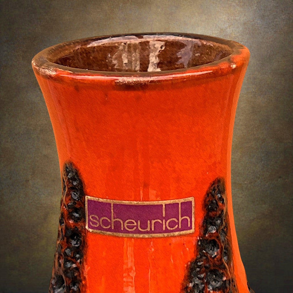 Vase Scheurich Fat Lava Rouge et Brun – Modèle 209-18 – Années 1970