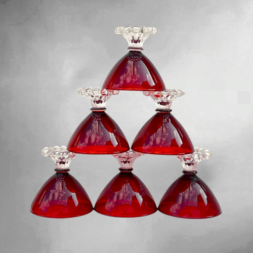 6 Coupes À Champagne Anchor Hocking Boopie Rouge Rubis Verre Pressé Américain Années 60