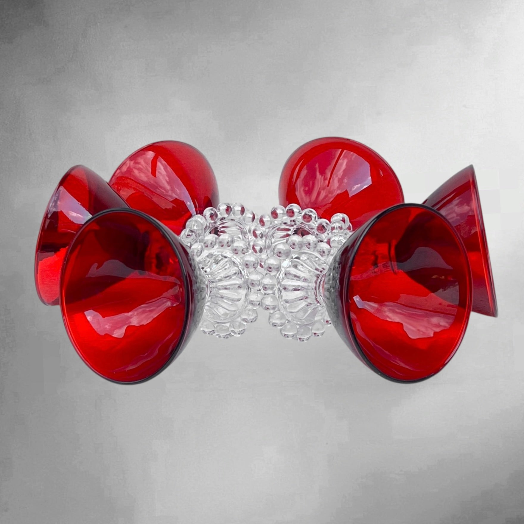 6 Coupes À Champagne Anchor Hocking Boopie Rouge Rubis Verre Pressé Américain Années 60