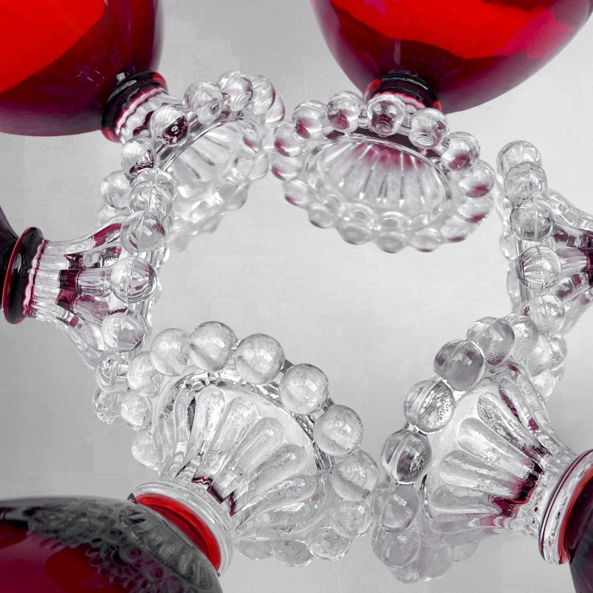 6 Coupes À Champagne Anchor Hocking Boopie Rouge Rubis Verre Pressé Américain Années 60