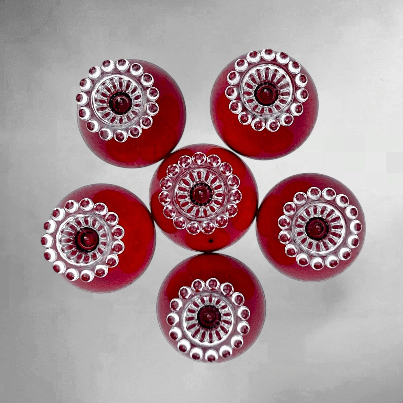 6 Coupes À Champagne Anchor Hocking Boopie Rouge Rubis Verre Pressé Américain Années 60
