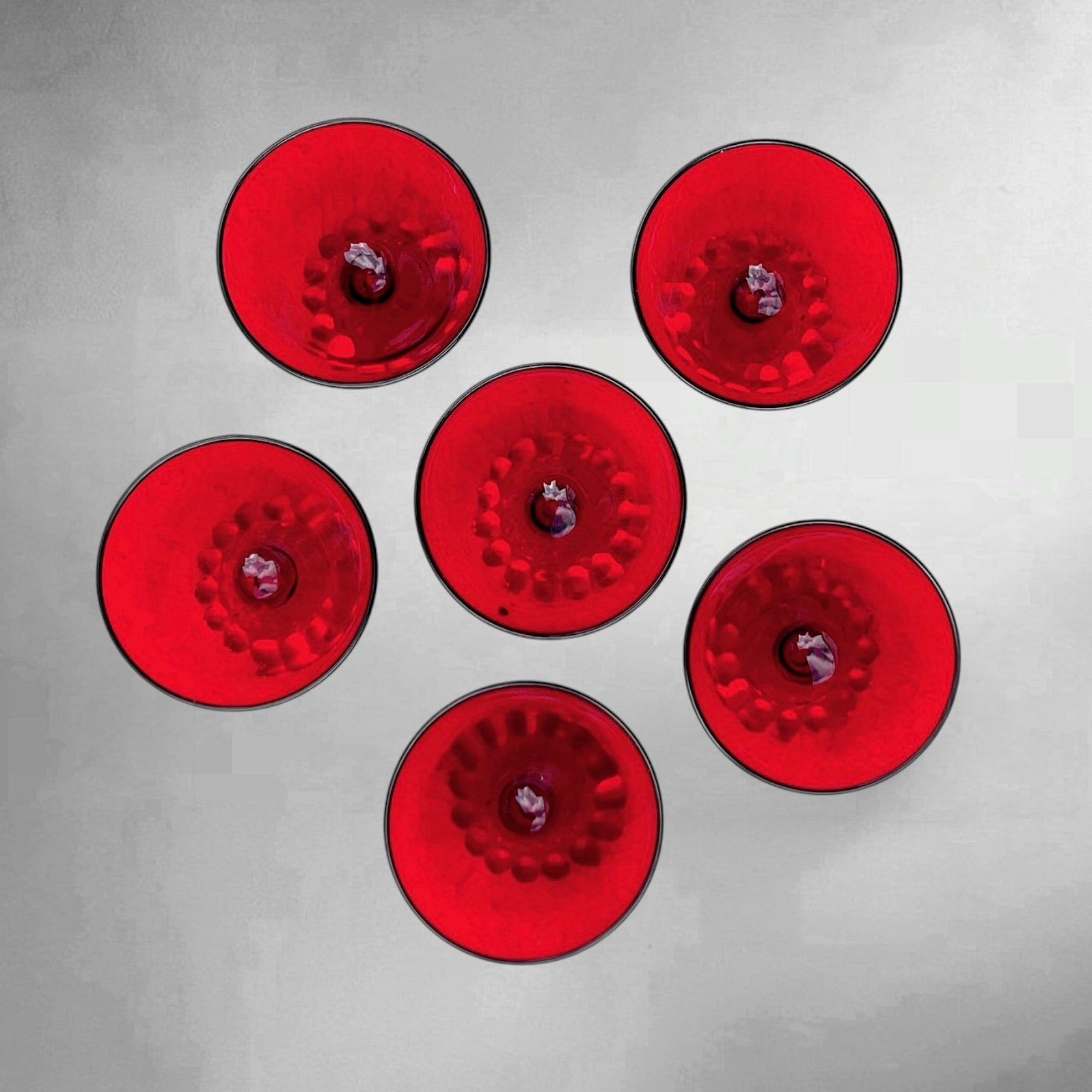6 Coupes À Champagne Anchor Hocking Boopie Rouge Rubis Verre Pressé Américain Années 60