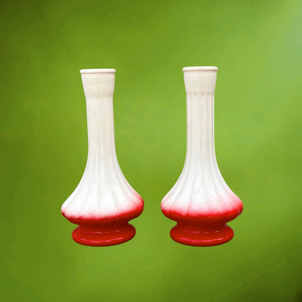 Paire de Vases en Verre Peint Blanc et Rouge – Années 1960-1970
