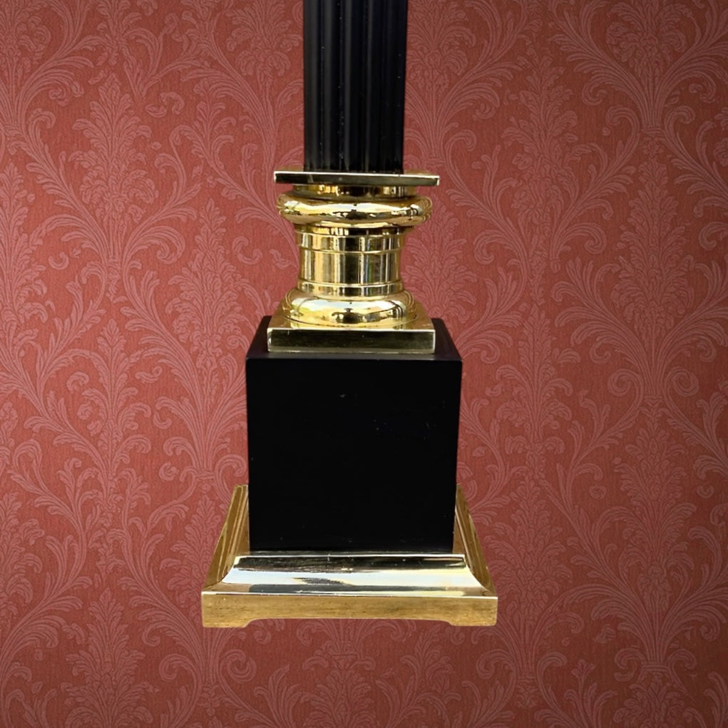 Lampe De Table Vintage À Colonne Noire Et Laiton Doré, Abat-Jour Ivoire – Années 60